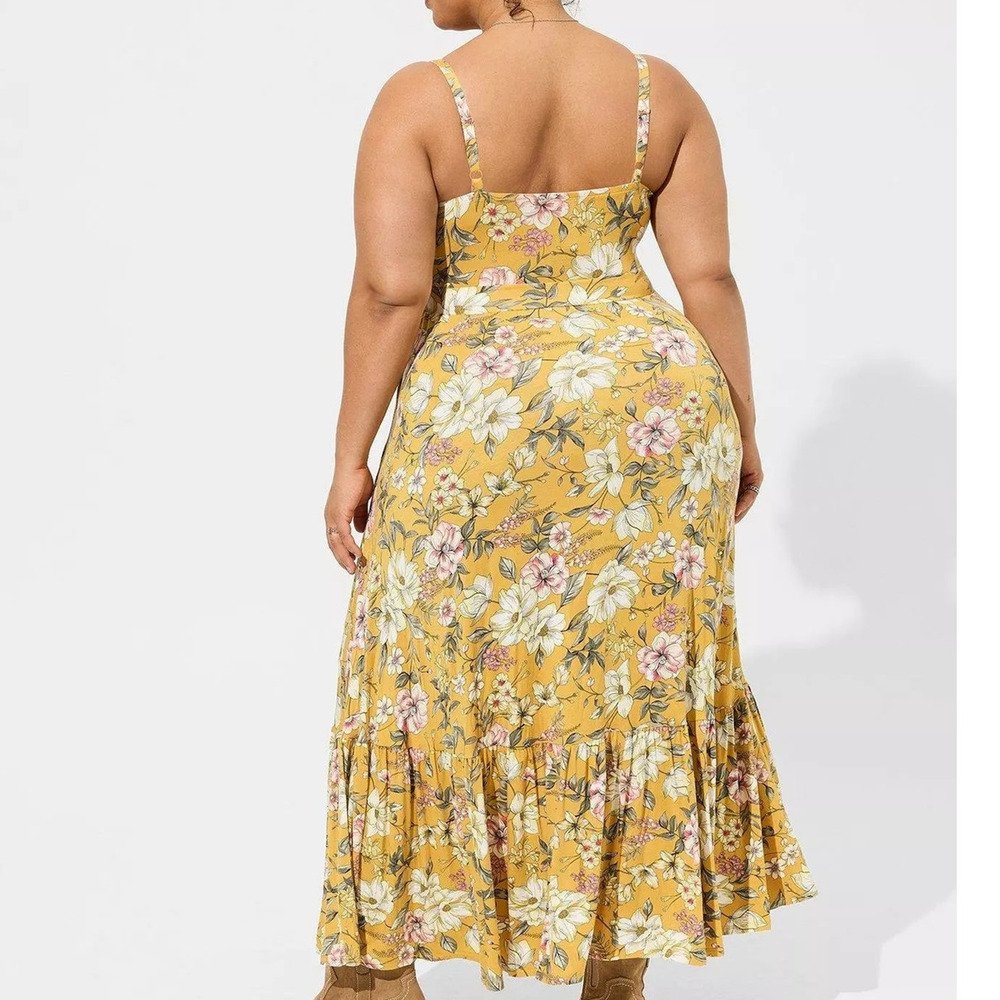 Torrid 1 (1X 14/16) Yellow Floral Super Soft Tiered Maxi Sun Tank Babydoll Dress - Picture 3 of 3